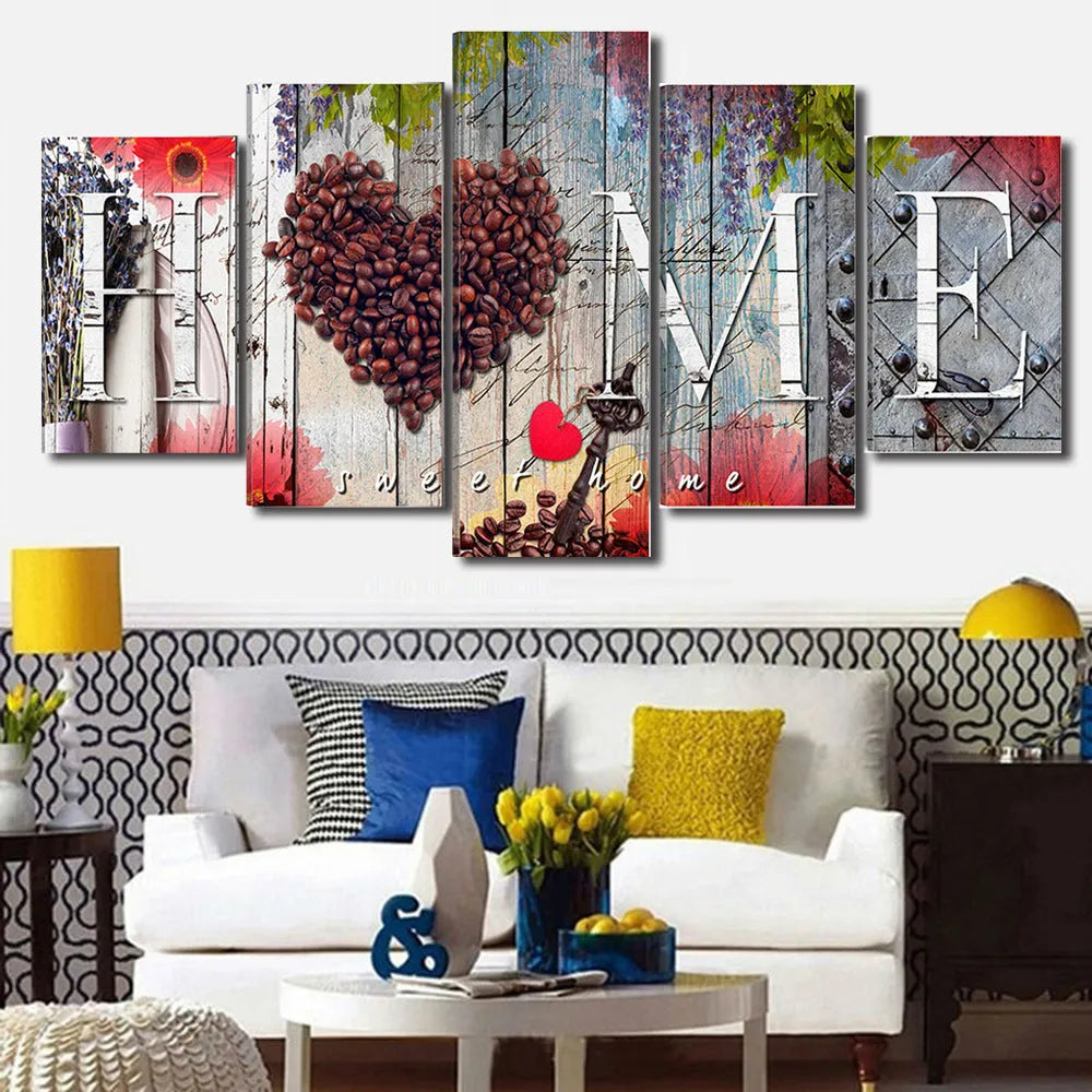 Red Home Sweet Home oil painting decoration boards in three sizes displayed together