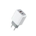 White European standard phone fast charger set with 42x23x85mm dimensions