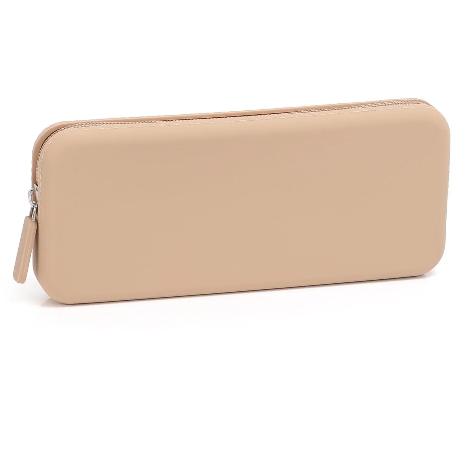 Silicone dustproof makeup brush storage bag in khaki colour, showing compact size for cosmetic organisation.