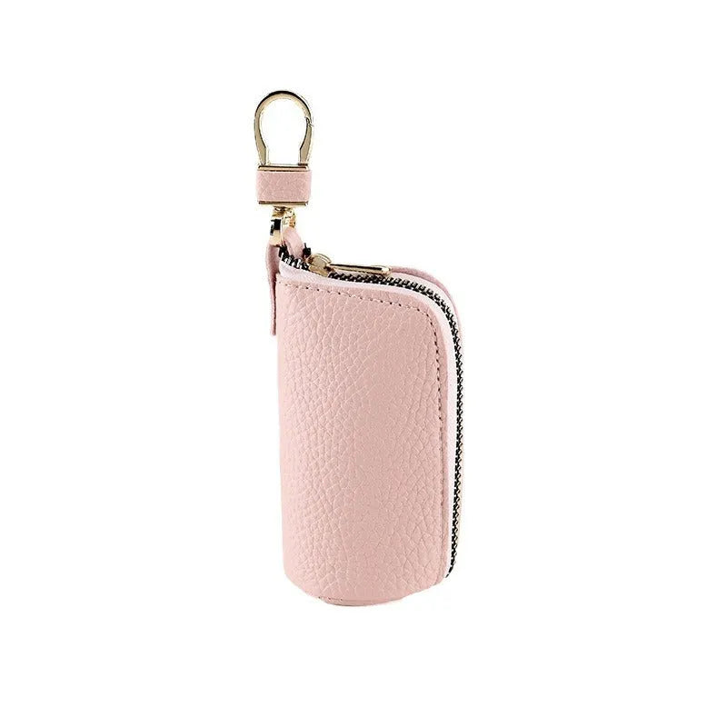Waterproof PU leather zipper key case in black, grey and pink colours for secure key storage