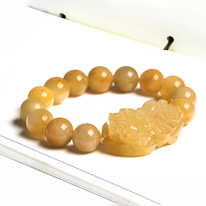 Natural Golden Thread Jade bracelet with carved coin beads in two size options