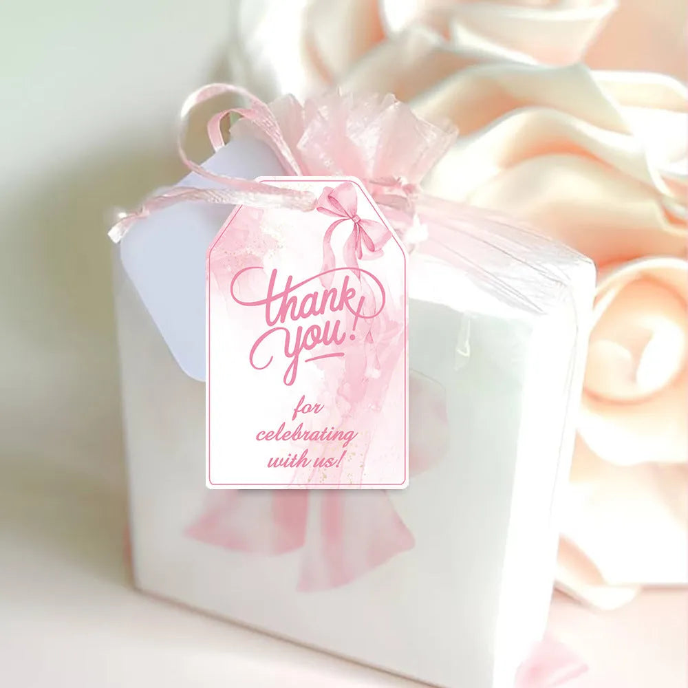 Three design styles of bowknot birthday gift tags with natural hemp rope ties