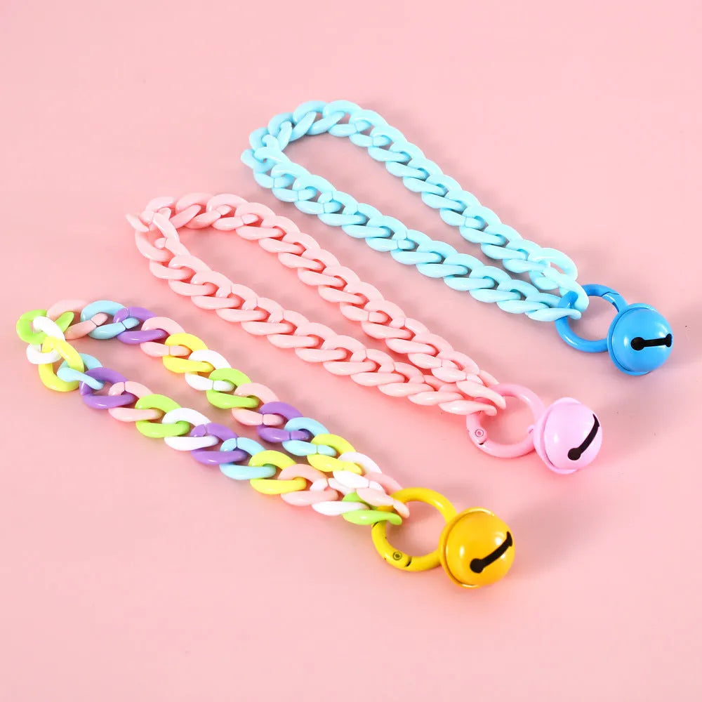 Adjustable plastic pet collar necklace in macaron candy colours with chain design