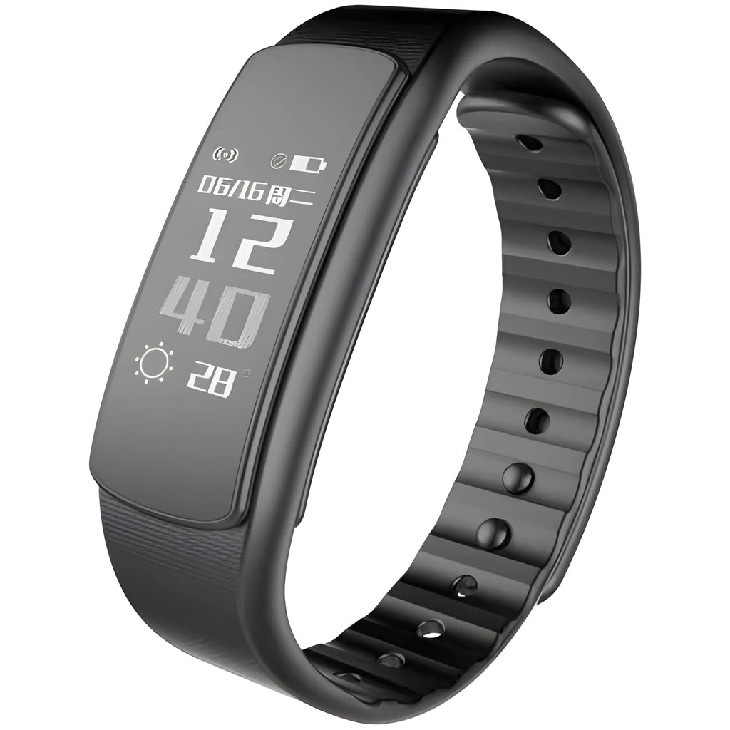 I6 smart sports bracelet with 0.96 inch touch screen in black or green colour on wrist