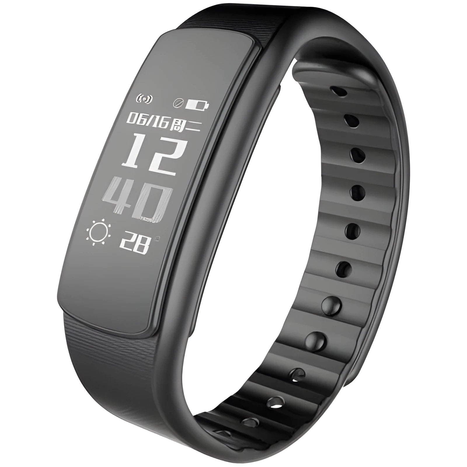 I6 smart sports bracelet with 0.96 inch touch screen in black or green colour on wrist
