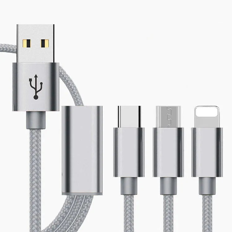 Three-in-one Micro USB charging cable with 1.2m length in six colour options