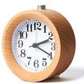 Solid beech wood square alarm clock with silent quartz movement measuring 9.5cm