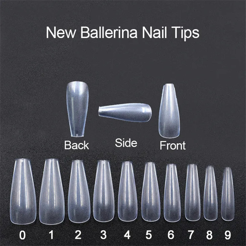 500 transparent and natural ballet false nails in ABS material with 10 sizes