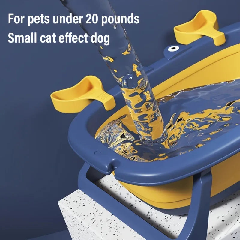 Foldable blue portable pet tub for bathing small cats and dogs at home