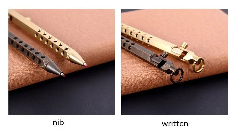 Brass hexagonal rollerball pen with 0.5mm tip and six-angle barrel design