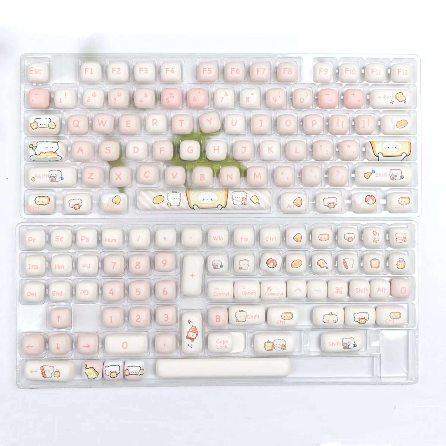 Full set of PBT mechanical keyboard key caps with Bread Bear design in thermal sublimation print