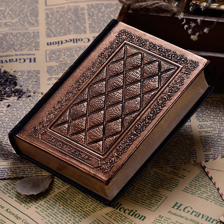 Embossed faux leather notepad with three-dimensional cover design in bronze colour