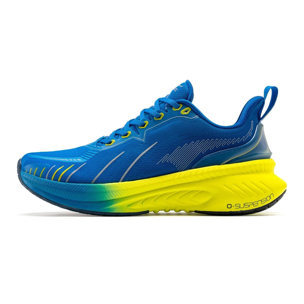 Low-top running shoes in a striped pattern with a breathable mesh upper and rubber sole.