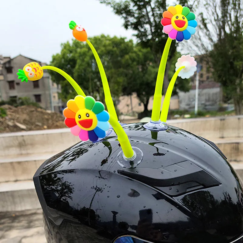 Yellow silicone sunflower helmet decoration with suction cup for motorcycle and bicycle helmets