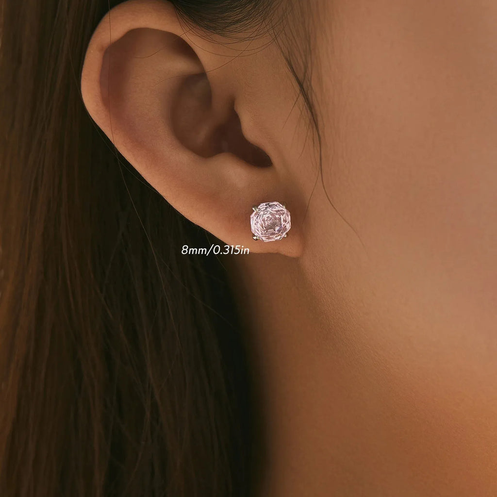 S925 sterling silver rose stud earrings with flower shape in 6mm and 8mm sizes