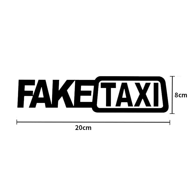 FAKE TAXI car warning sticker in black, white or yellow colour, 20 cm by 8 cm waterproof PET vehicle decal