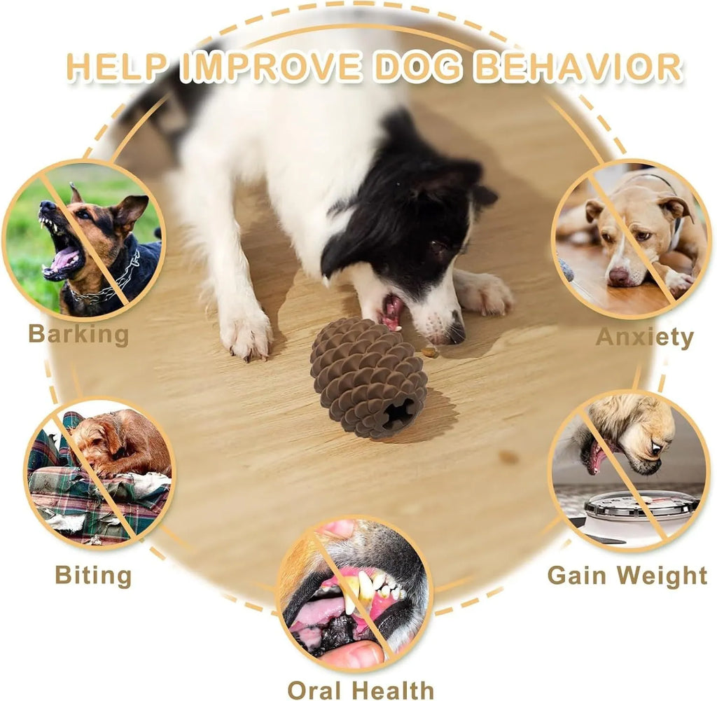 Yellow natural rubber pine cone dog toy with treat dispenser for medium large dogs