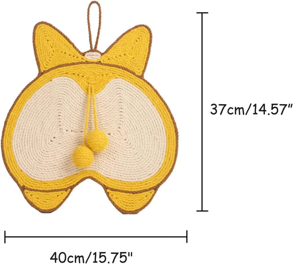 Yellow Corgi butt design cat scratching board with natural sisal surface and anti-slip EVA base