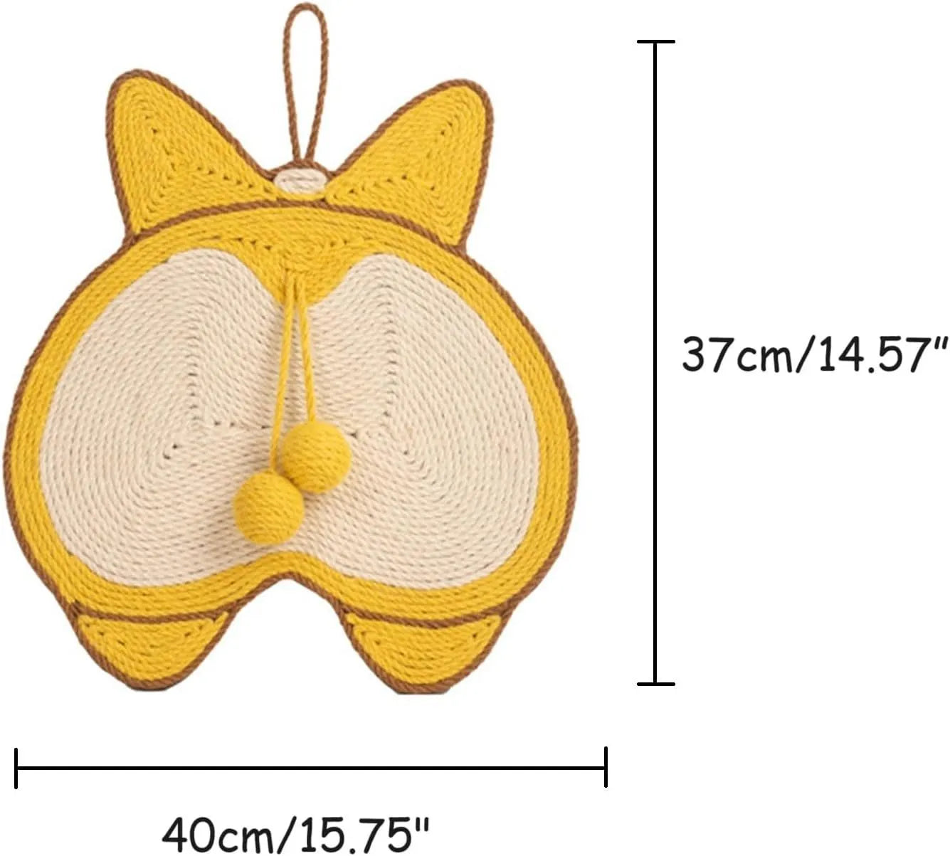 Yellow Corgi butt design cat scratching board with natural sisal surface and anti-slip EVA base