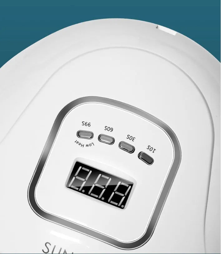 White nail polish drying lamp with dual UV and LED light sources for gel polish curing