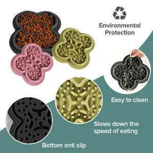 Silicone pet licking pad slow feeder mat measuring 19cm by 21cm with textured surface