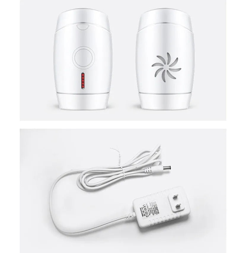 White home laser hair removal instrument with display and buttons on a compact unit.