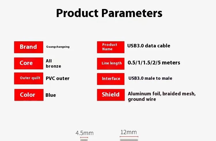 USB 3.0 male to male data cable for external hard drives with nickel-plated connectors