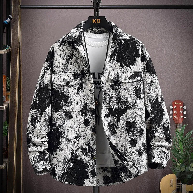 Casual lapel shirt coat in blue with long sleeves and straight hem, suitable for spring and autumn wear