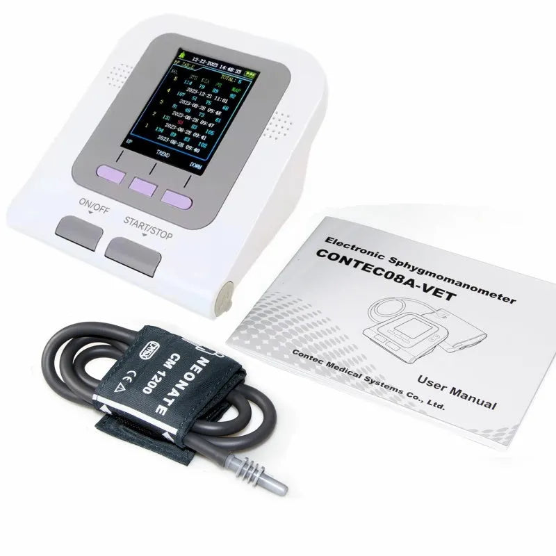 CONTEC08A Vet digital blood pressure monitor unit with colour screen and separate cuff for animals.