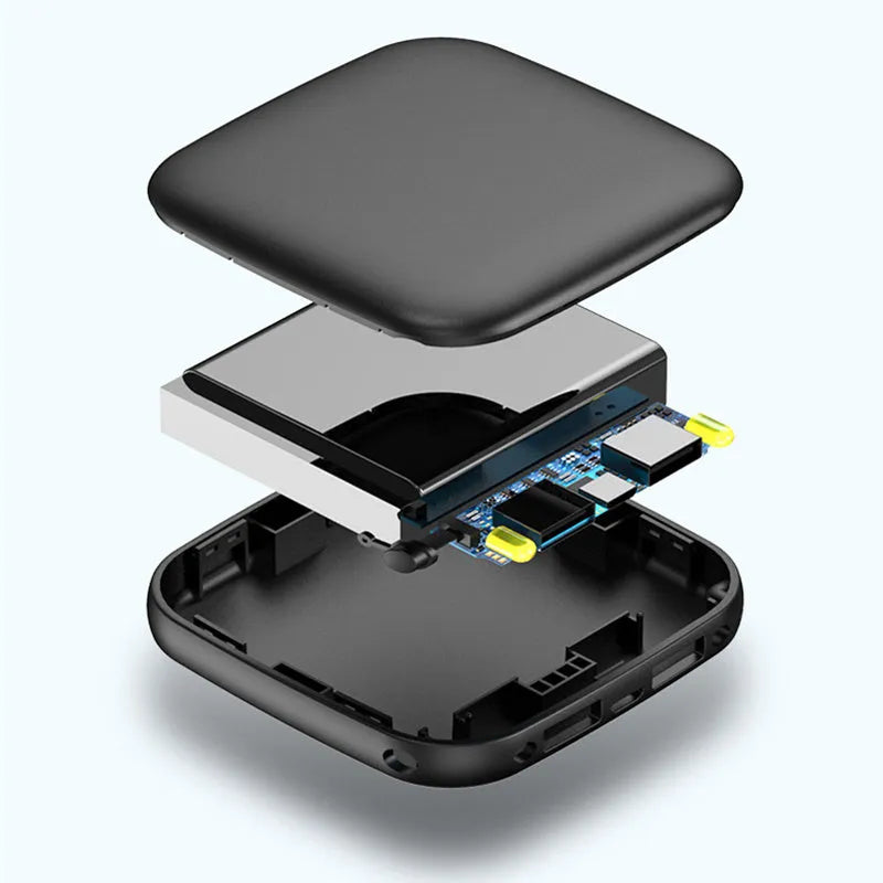 Portable 10000mAh power bank in black with multi-U port output and compact rectangular ABS shell design