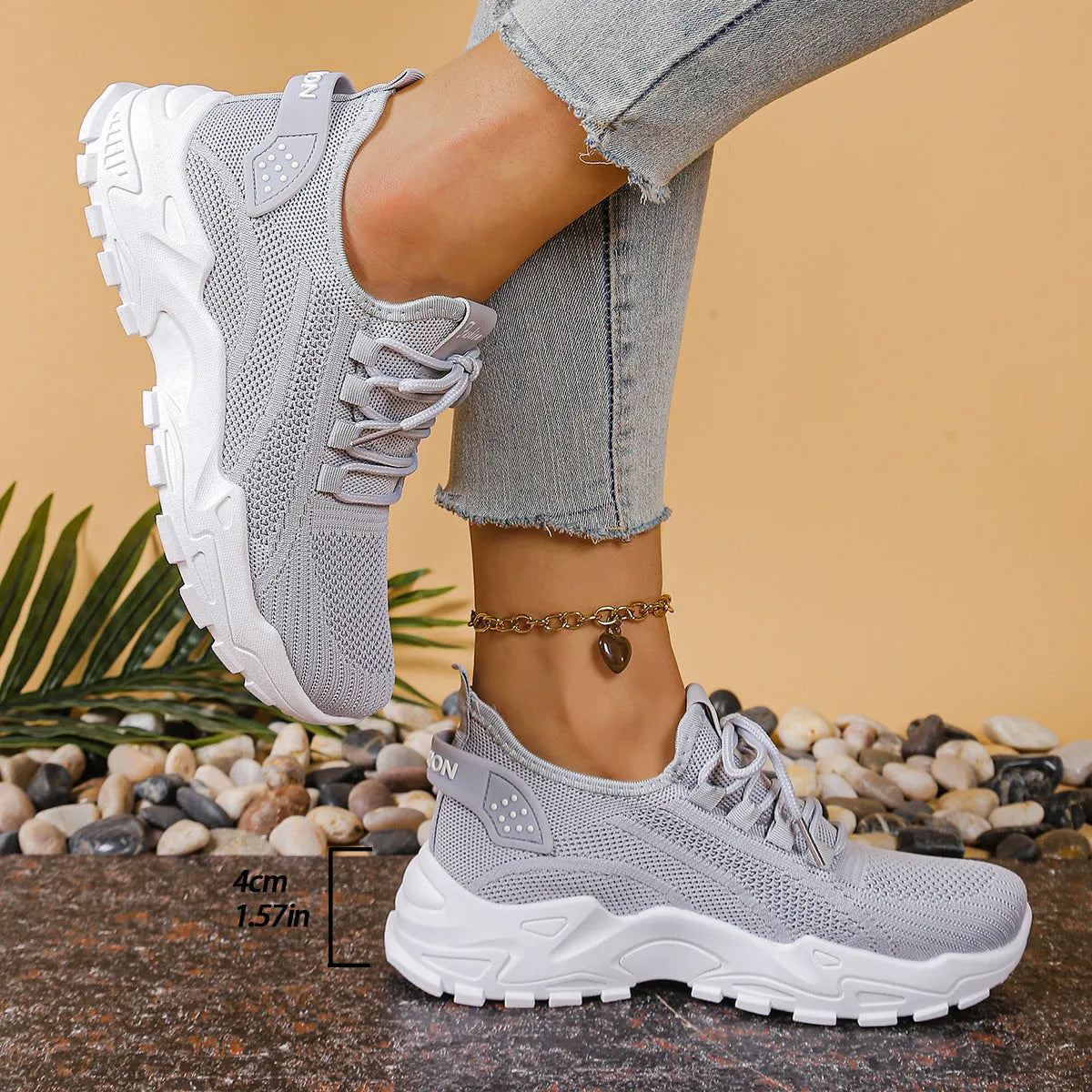 Women's low-top mesh platform sneakers in multiple colours with round toe and lace-up front.
