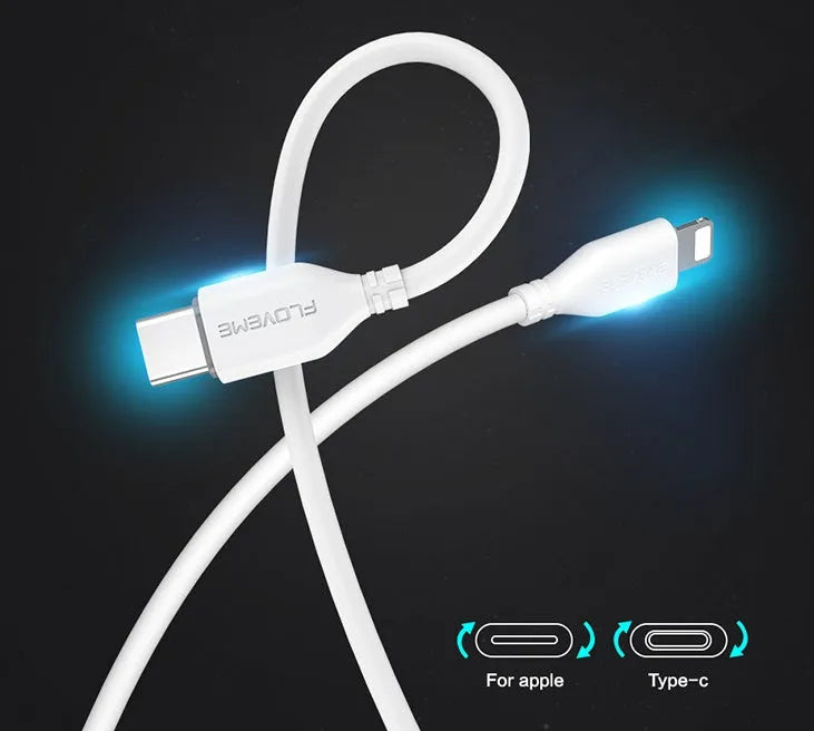 White braided nylon USB-C to Lightning charging cable for iPhone, 1 metre length