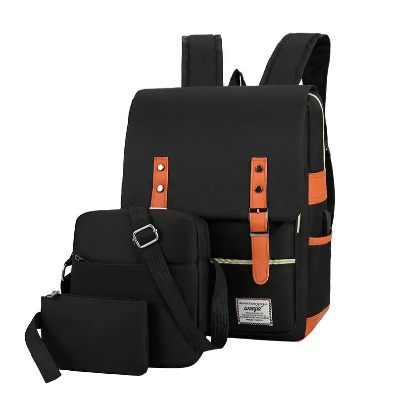 Three-piece business backpack in Oxford cloth with a curved shoulder strap