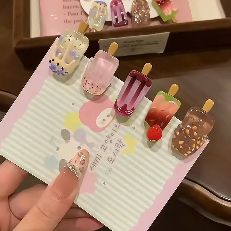 Cartoon ice cream design resin barrette hair clip for women in side clip style.