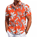 Men's slim-fit Hawaiian shirt cardigan in elastic polyester fabric with short sleeves