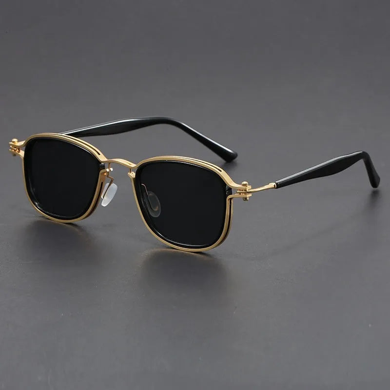 Retro square frame sunglasses with metal accents in a colour option like Black Gold full Gray