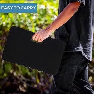 Blue Eva foam garden kneeler mat on soil, measuring 45 cm long, for comfortable gardening.