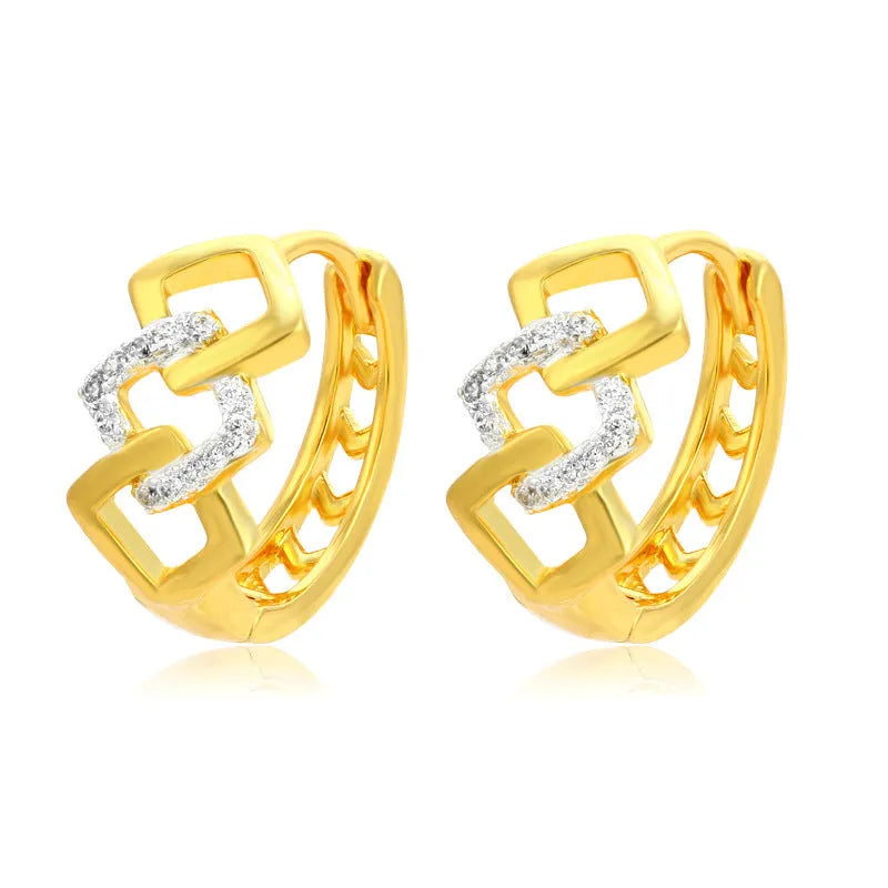 Geometric hollow-out gold earrings with electroplated finish and colour separation design
