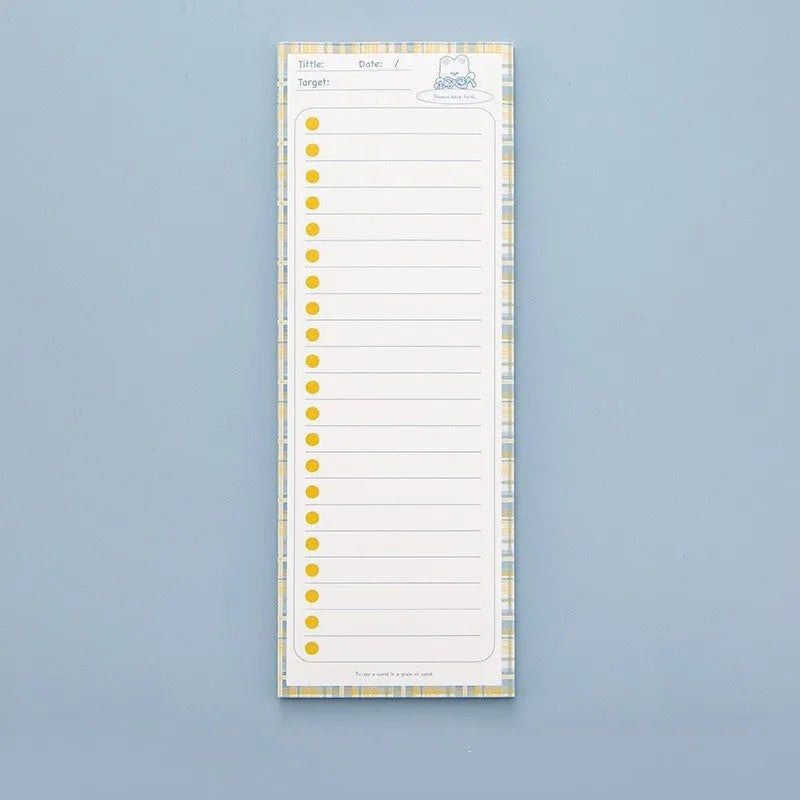 Colourful cartoon student notepad in plastic case with sticky notes, showing bear and striped design options