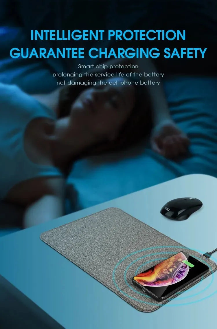 Foldable cloth wireless charging phone holder showing 10W fast charging capability