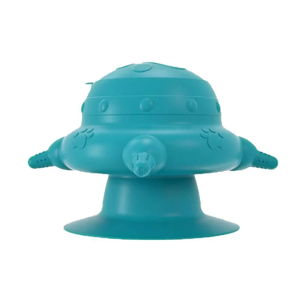 Pink silicone pet nursing device with milk bowl and four pacifiers for puppies and cats