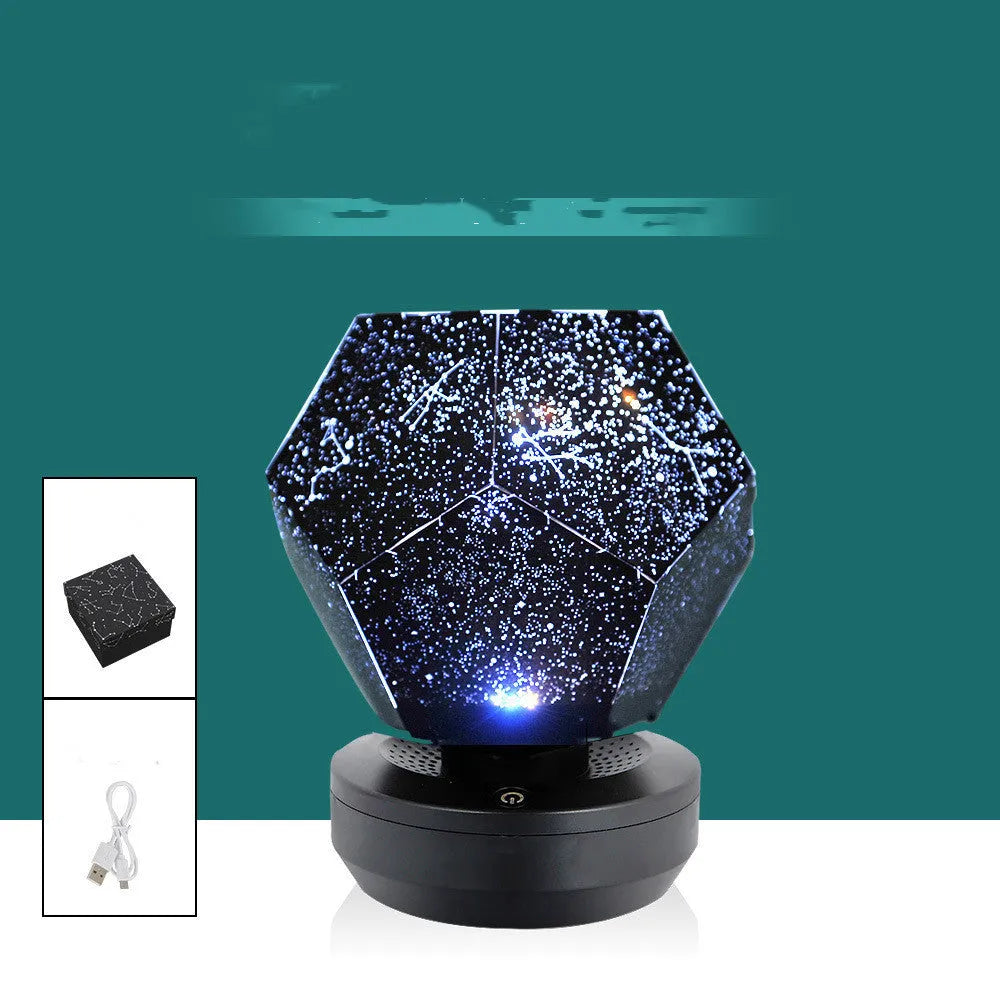 LED starry sky projector night light projecting constellation patterns on bedroom ceiling