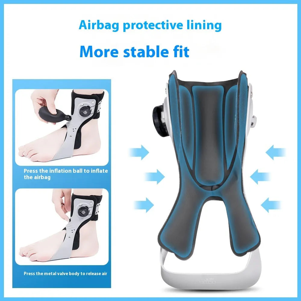 Adjustable airbag button ankle support brace shown in grey colour, designed for left or right foot.