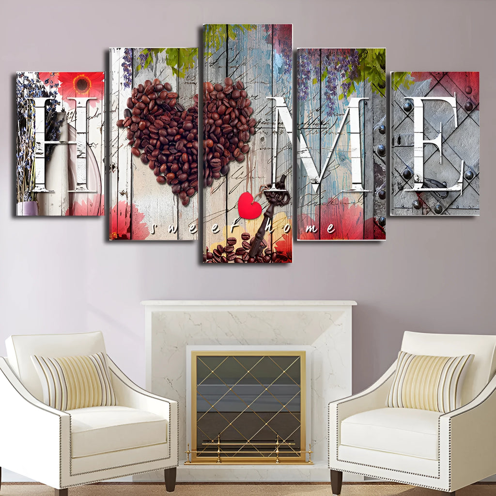 Red Home Sweet Home oil painting decoration boards in three sizes displayed together