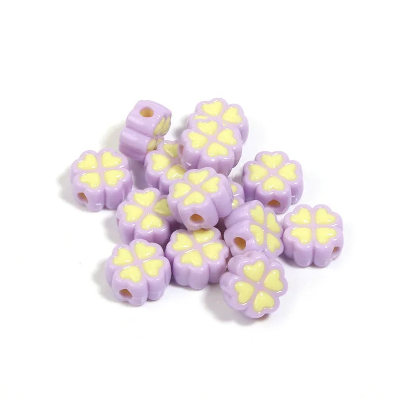 15mm frosted acrylic love clover beads in mixed colours: rose red, pink, yellow, green, blue, purple.