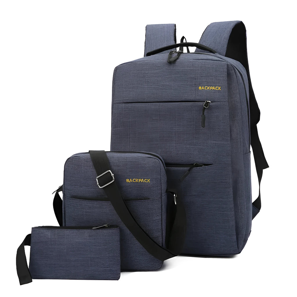 Men's USB charging computer bag three-piece set in solid colours with air pillow belt carrying system