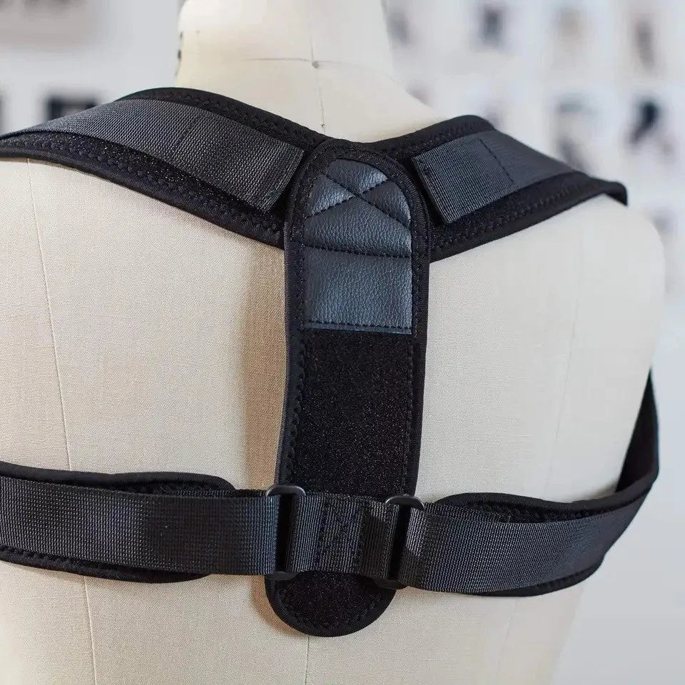 Black adjustable breathable posture correction strap for back and shoulder support