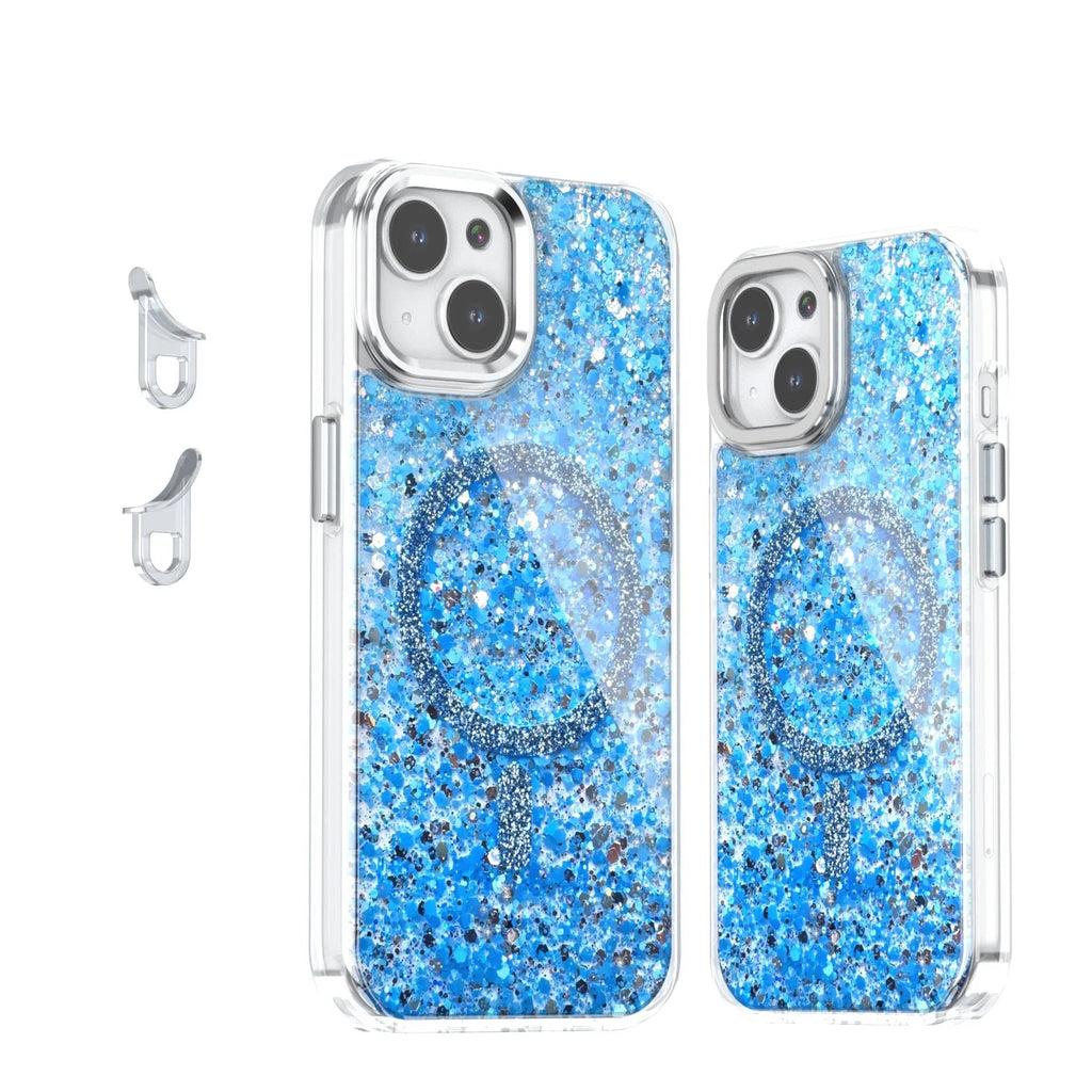 Transparent TPU phone case with sequins, glitter, and epoxy finish for iPhone, magnetic attraction, spray finish, multiple colour options