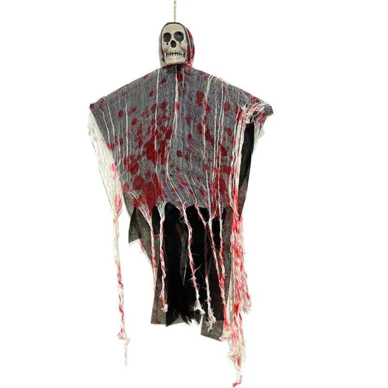 Plastic Halloween decoration with blood-dyed luminous skull hanging ghost design for outdoor displays