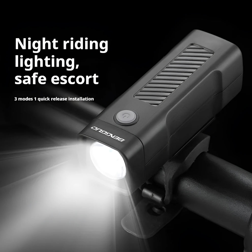 USB rechargeable bicycle headlight with quick-release strap bracket for handlebar mounting